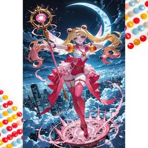 5D DIY Full Drill Round Diamond Painting - Diamond Art Kit Magical Girl Mosaic, Canvas - DIY Decorative Painting, Home Wall Decor, Handicraft, Suitable for Halloween and Christmas, Birthday and Anniversary Gifts, DIY Kits