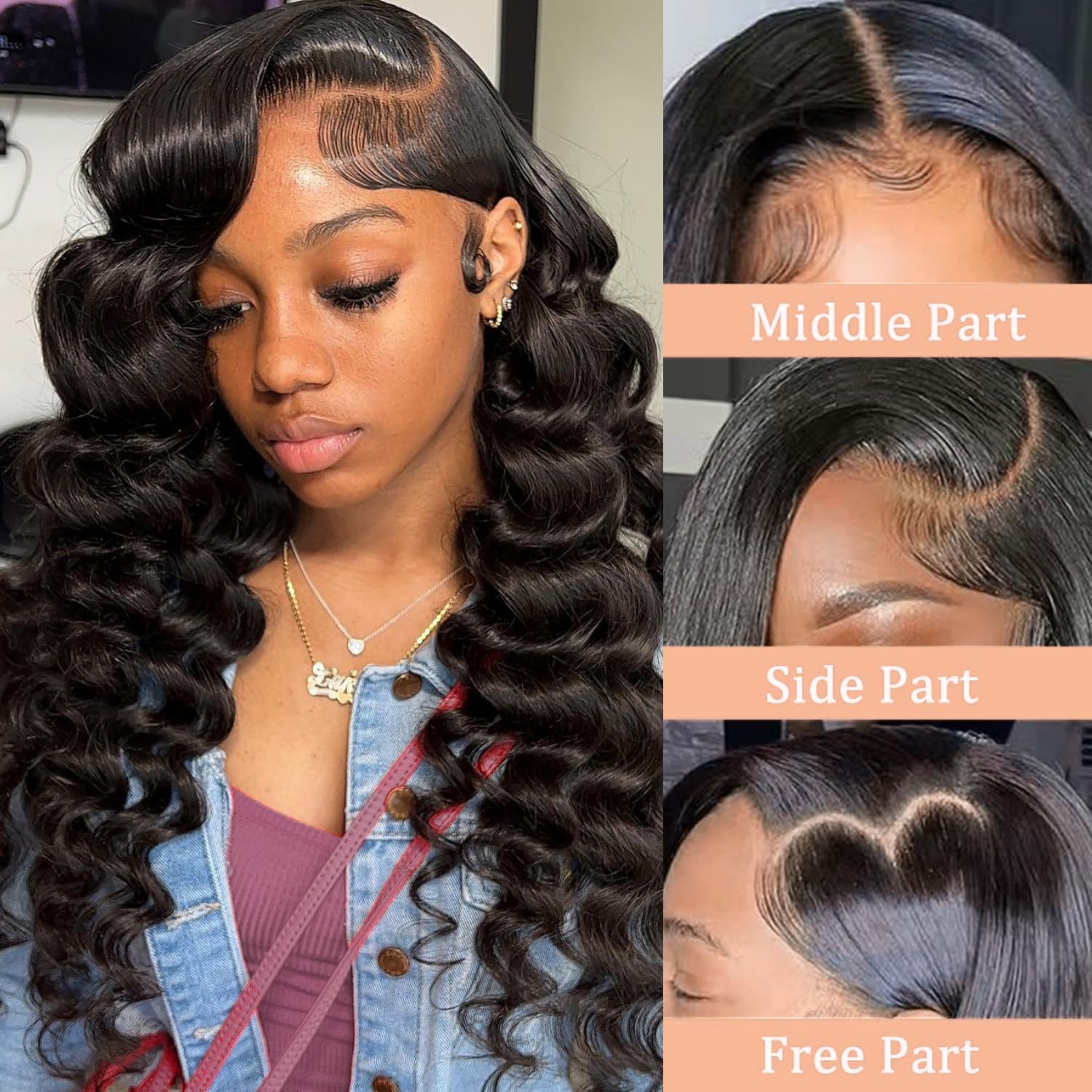 13x4 Black Deep Wave Lace Front Wigs Human Hair Hair HD Transparent Lace Frontal Human Hair Wigs 180% Density For Black Women