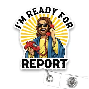 I’m Ready for Report Badge Reel, Funny ICU ER Nurse Retractable ID Holder Clip, Healthcare Humor Badge Accessory for Medical Staff 8R1