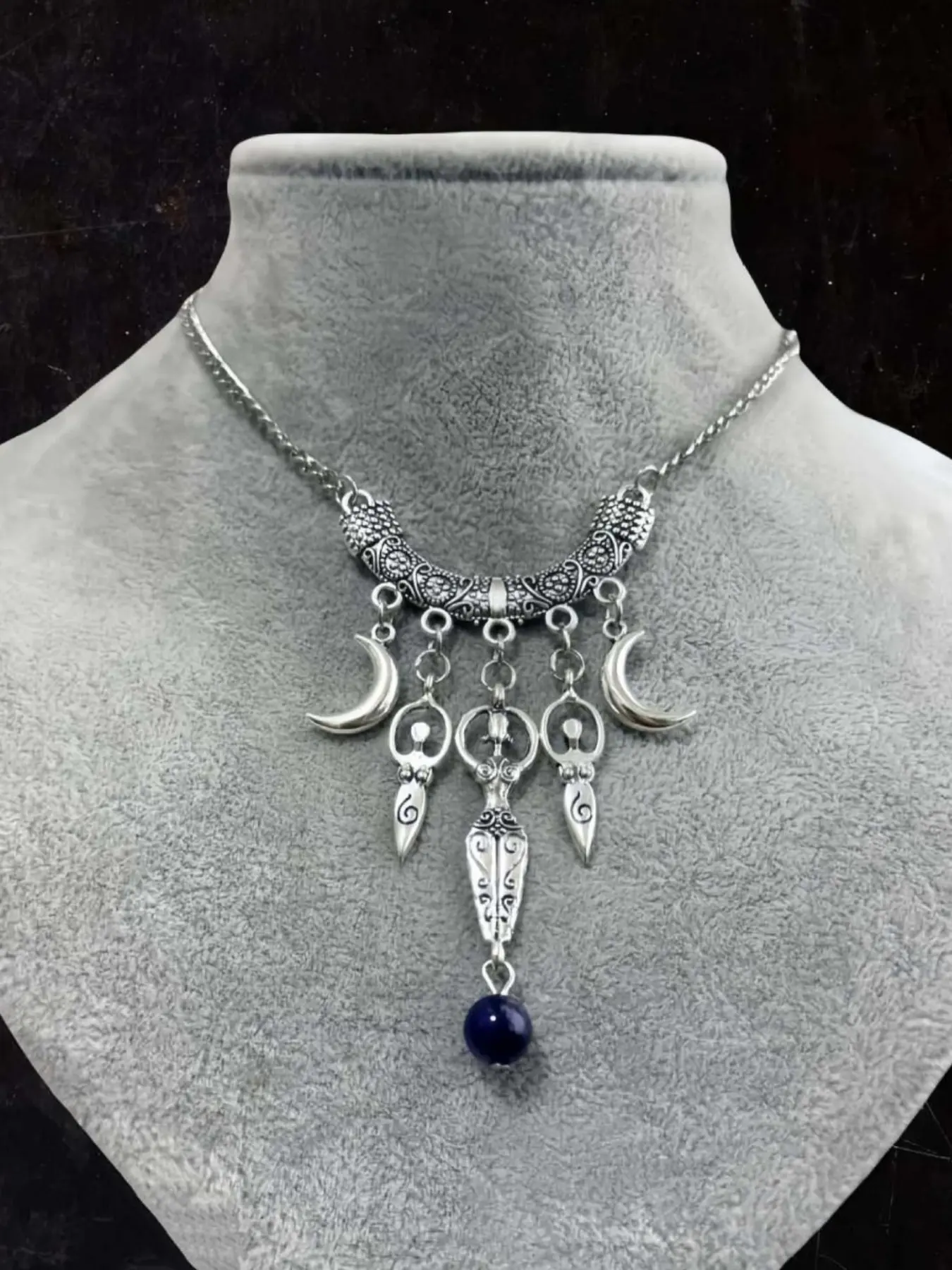 Vintage Goddess Moon Wicca Witch Necklace for Women, Gothic Aesthetic Distressed Party Jewelry, Unique Personality Pendant Necklace, Costume Necklaces, Chain Necklaces