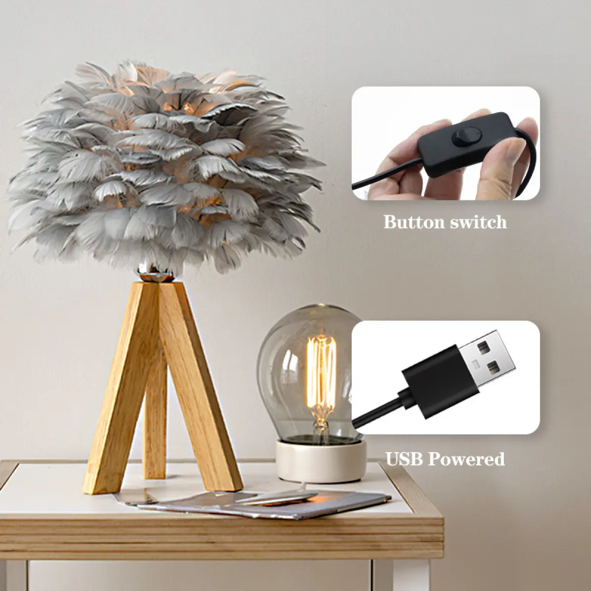 Style B Gray Feather Lamp