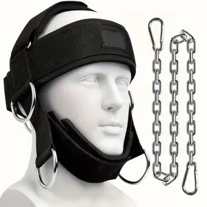 Fitness Headband Neck Training Equipment, Adjustable Headband with Steel Chain and Dual D-Rings, Weighted Neck Strap, Sports Headband, Workout Headband, Gym Wrap Headband, Exercise