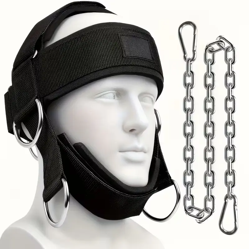 Fitness Headband Neck Training Equipment, Adjustable Headband with Steel Chain and Dual D-Rings, Weighted Neck Strap, Sports Headband, Workout Headband, Gym Wrap Headband, Exercise, Sport Headbands