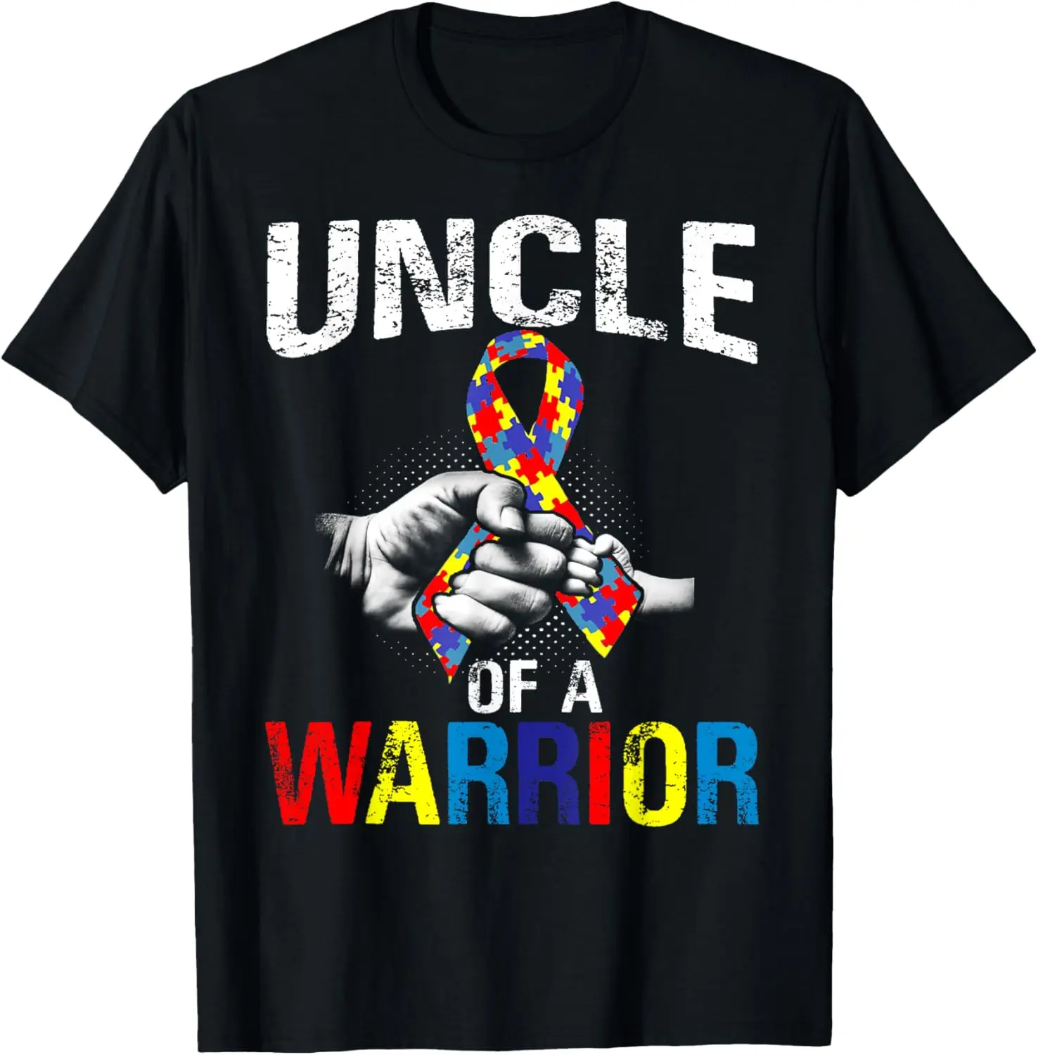 Men's Vintage Graphic T-Shirt with "Uncle of a Warrior" Autism Awareness Print, 100% Cotton Distressed Casual Round Neck Short Sleeve Top
