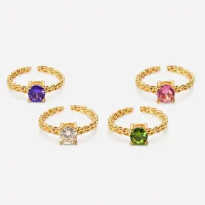 Colorful CZ Solitaire Ring - Adjustable - Waterproof - Tarnish-free