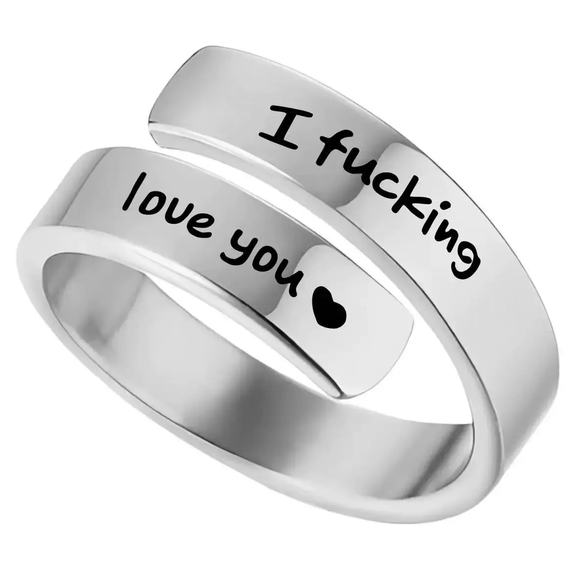 " I Fucking Love You" Engraved Customized Metal Ring - Adjustable Polished Metal Coated Band, Unisex Inspirational Costume Jewelry, Daily Wear with Anti-Anxiety & Stress Relief Benefits