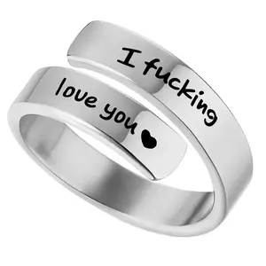 I Fucking Love You Engraved Inspirational Ring, Anti-Anxiety Stress Relief Adjustable Unisex Ring