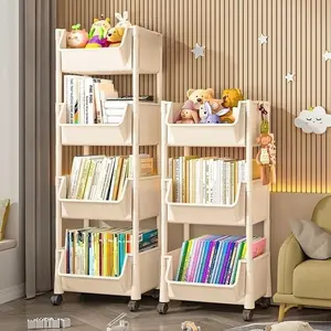 Space-Saving 3/4/5 Tier Storage Rack, Multi-Functional Bookshelf Rack for Kitchen and Office, Durable Plastic Structure, Floor-Standing Design