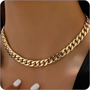Chunky Necklace for Women 18K Gold Plated Thick Chain Dainty Figaro Cuban Paperclip Chain Simple Beaded Necklace Trendy Gold Chain Jewelry Gift
