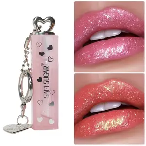 6 Color Heart-Shaped Glossy Lip Balm, Moisturizing Pearl Shine Long-Lasting Easy Application, Boosts Lip Color, Hanging Decoration