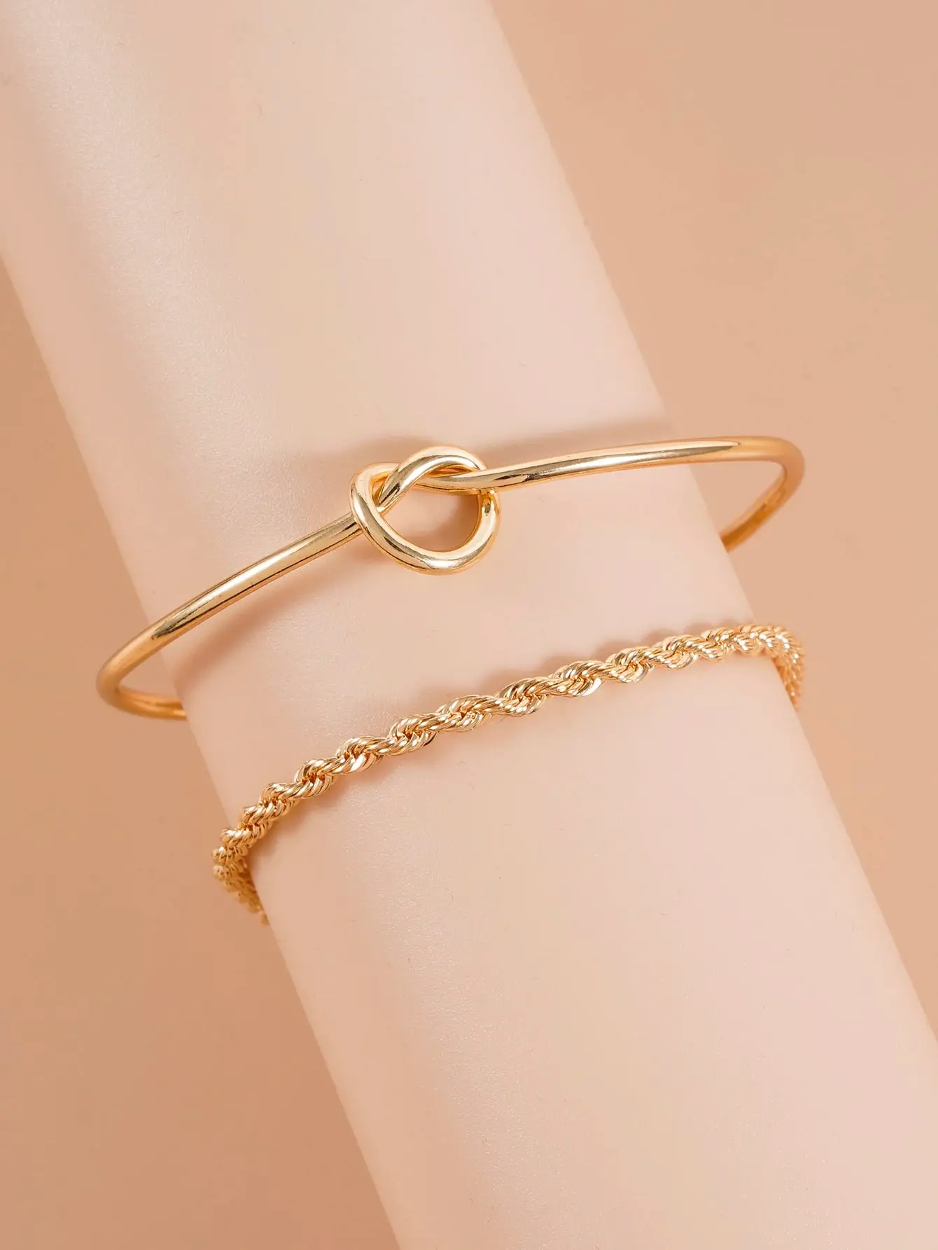 【Black Friday】2PCS Dainty Gold Bangle & Twisted Rope Chain Bracelet Set for Women, Stainless Steel Love Knot Open Cuff Bangle with Beaded Ends & Adjustable Link Bracelet, Tarnish Free Waterproof Stackable Jewelry Gifts for Her  live show keepsake