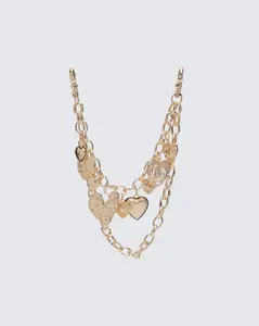 Satiah Gold Hammered Hearts Pocket Chain