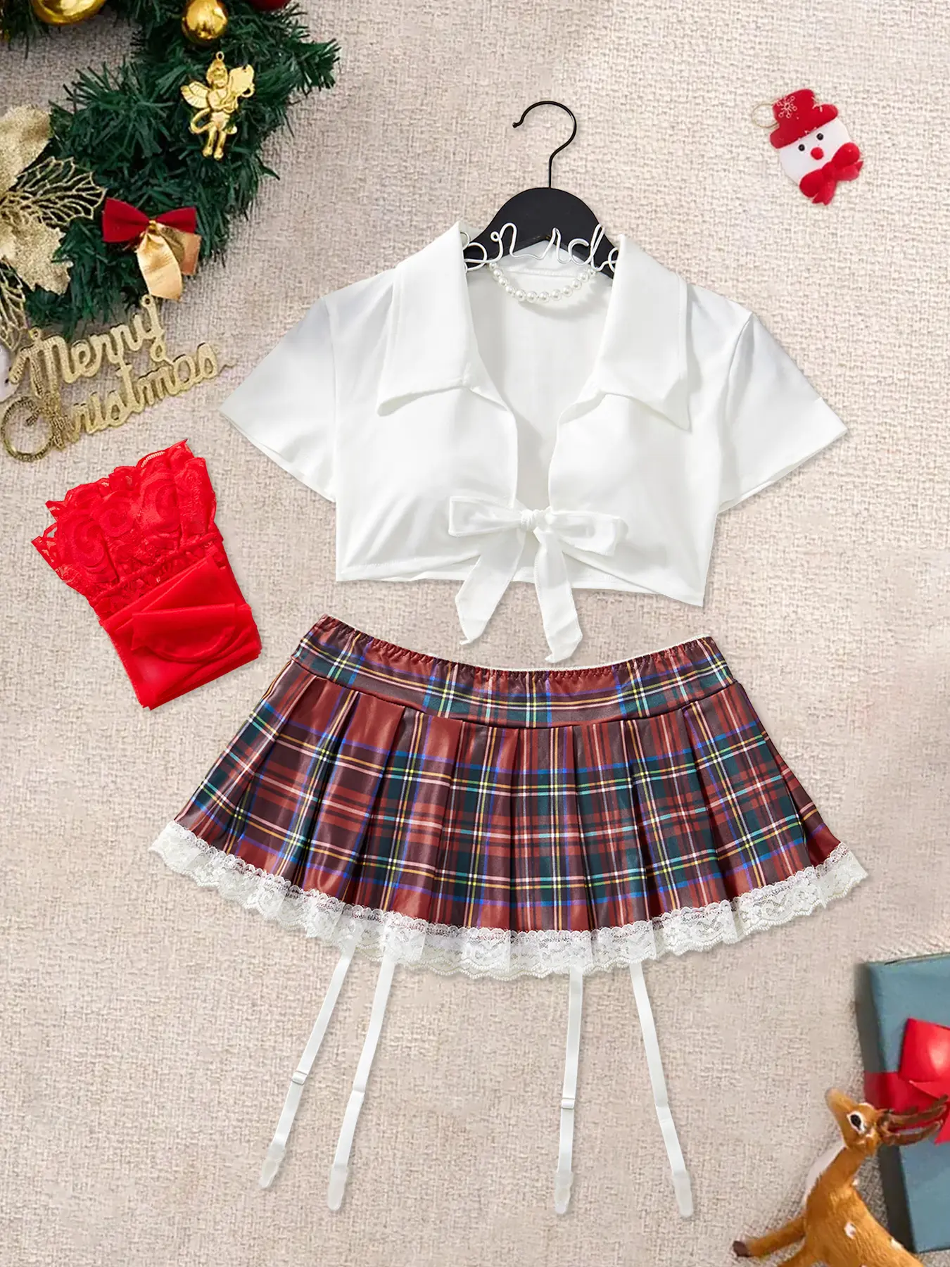 Christmas 3-Piece Sexy Costume Set, Fashionable Comfortable High-Quality Material, Includes Stockings & Accessories, Perfect for Parties