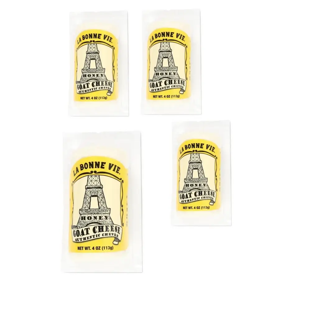 La Bonne Vie Honey Goat Cheese (4-Pack, 4 oz) - Mild, Kid-Friendly, Sweetly Subtle & Creamy Refrigerated Cheese for Baking