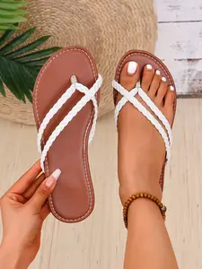 New Flat Sole Sandals Toe Loop Sandal Breathable Non-Slip Footwear, Comfortable Lightweight Design, Perfect for Daily Wear & Casual
