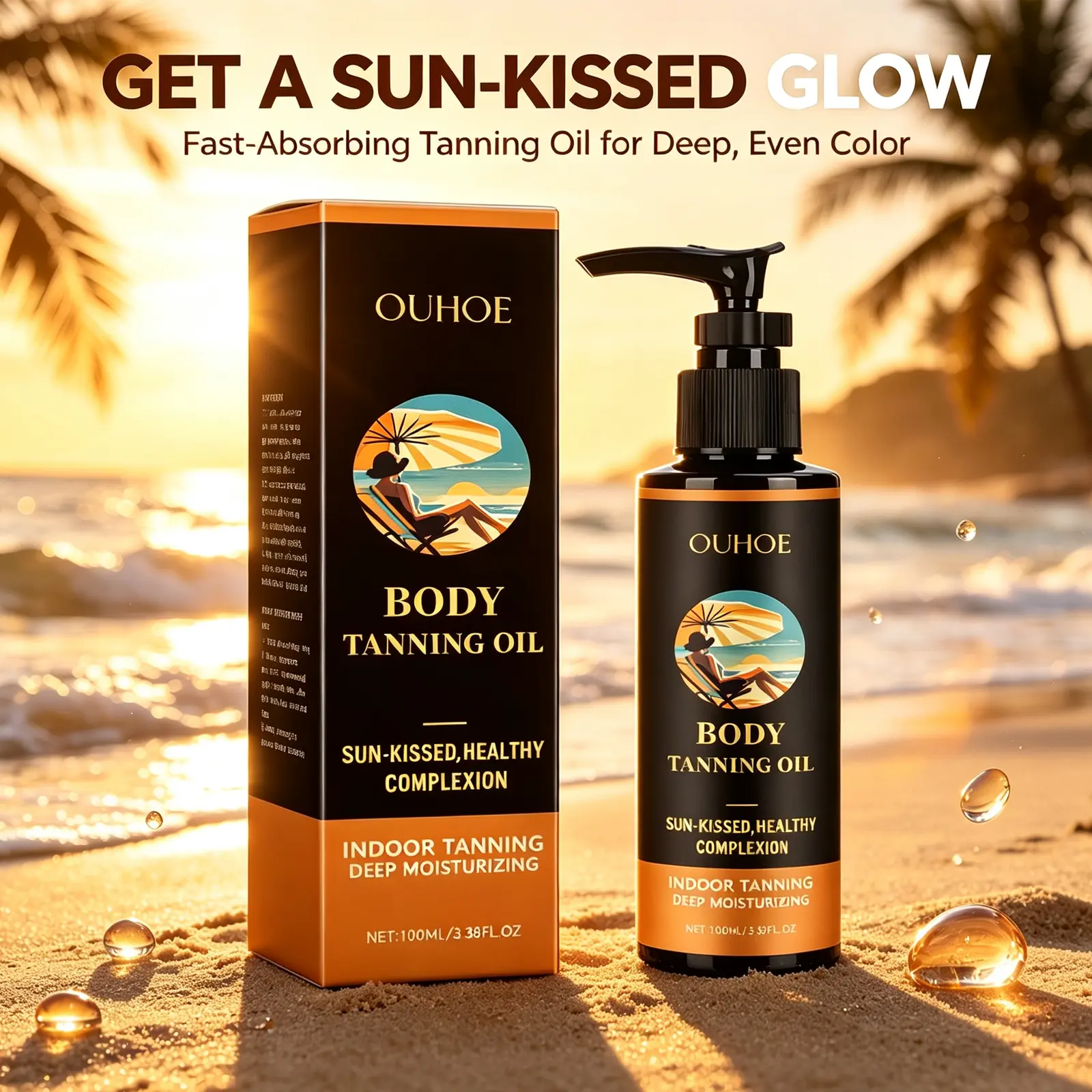 OUHOE Skin Tanning Treatment Lotion – Gentle, moisturising tanning oil for achieving a sun-kissed tan whilst enjoying the beach this summer