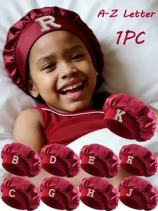 1PC A-Z Letter Design Hat Set for Girls, Soft Elastic Headwear, Sleep Cap and Hairband, Suitable for Ages 8-16, Casual Daily Use, Funny Hat