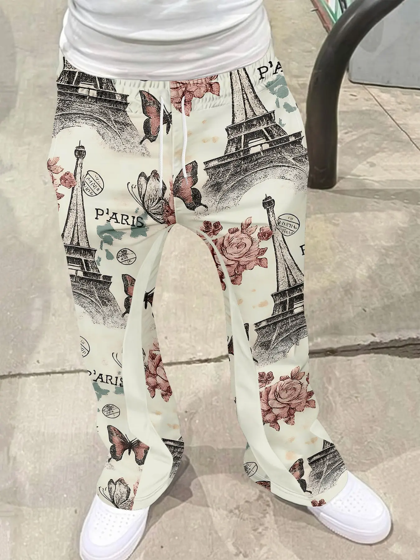 Men's Casual Flared Trousers, Street Fashion Print Wide Leg Pants, Slim Fit Elastic Waist, Summer Fall Daily Wear, Unique Pattern Design, Menswear