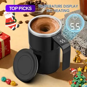 Smart Coffee Cup with Lid, Automatic Stirring, Temperature Display, USB Rechargeable, Suitable for Coffee, Tea, Hot Chocolate, Gift for Women