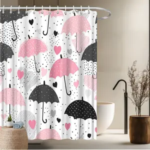 1pcs Umbrella Theme Bath Curtain-2D Umbrella Heart Pattern Print Home Curtains Bathroom Decor Bathtub Decor 70.8x70.8 inches