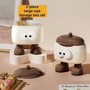 2 piece set cute cartoon storage boxes with lids dustproof organizer compartments for cotton swabs toothpicks stationery makeup small items for home office desk bathroom bedroom vanity toothpick holder cotton swab holder cute decor kitchen dorm