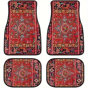 4pcs Ethnic Style Retro Pattern Car Floor Mats, Fashionable And Simple, Durable, Dirt-resistant, Non-slip, Easy To Clean Universal Floor Mats