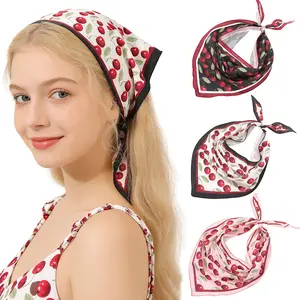 AWAYTR 3 Pack Triangle Head Scarf for Women Girls Boho Tie-Back Headband Bandana Cute Cherry Printed Neck Scarf Hair Accessories