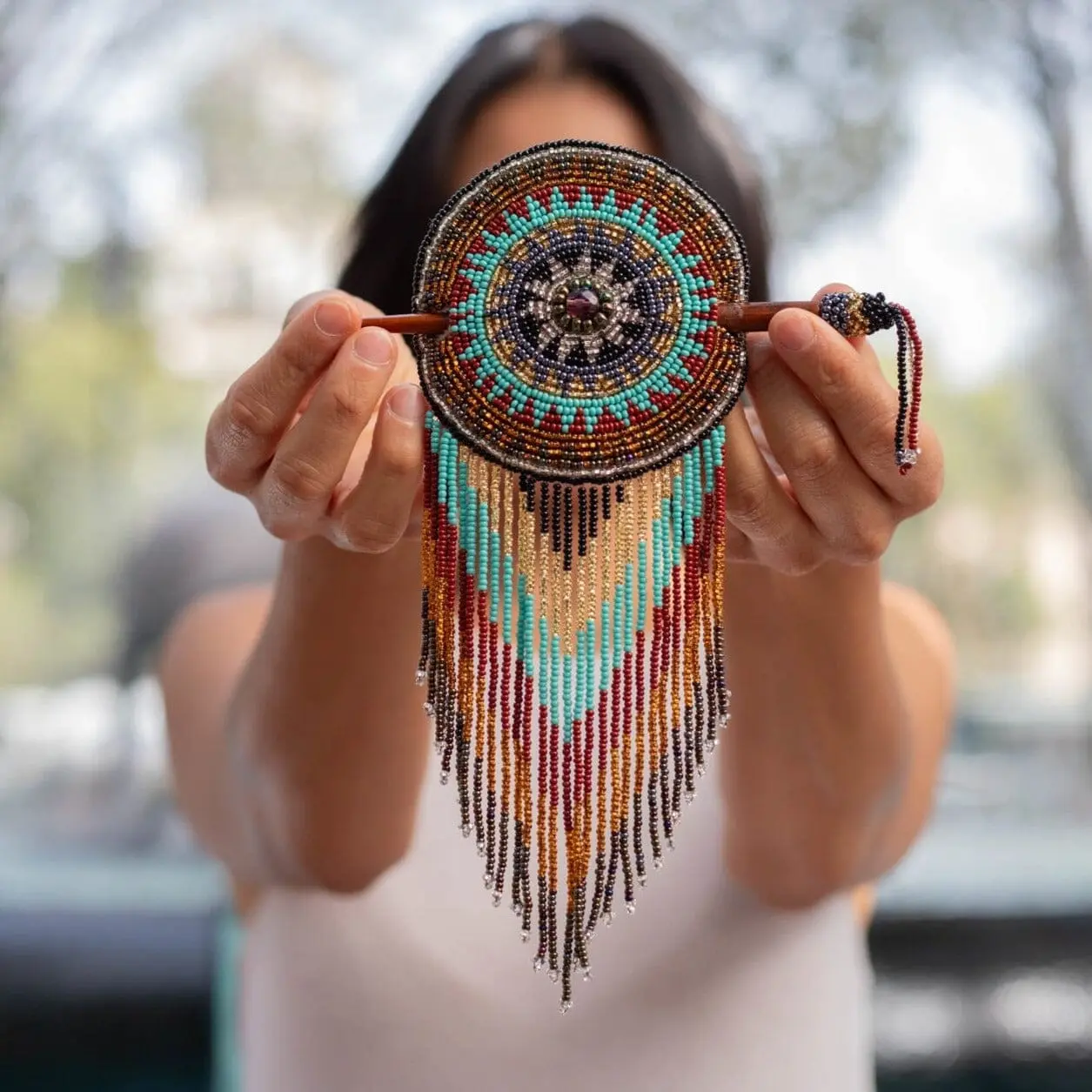 Tiara - Elegant Beaded Hair Barrette - Handmade by Native American Artisans - Mother Sierra
