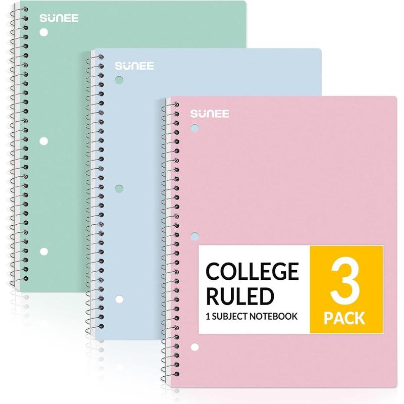Spiral Notebooks, 3, 1Subject, College Ruled Paper, x 101/2", 70 Sheets per Notebook, Assorted Pastel Colors Spiral Notebooks for School