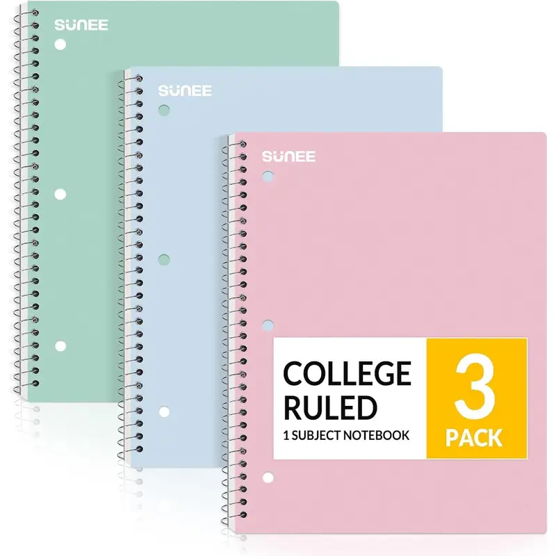 Spiral Notebooks, 3, 1Subject, College Ruled Paper, x 101/2", 70 Sheets per Notebook, Assorted Pastel Colors Spiral Notebooks for School