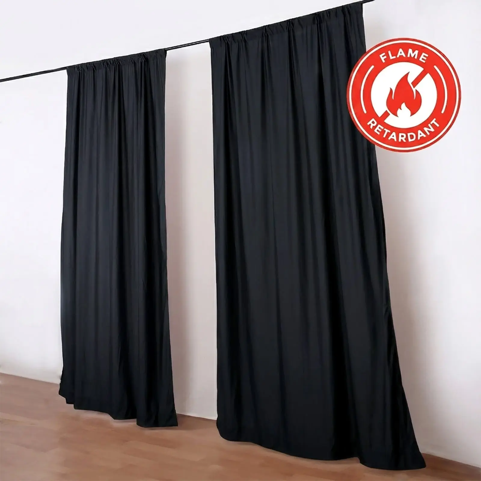 2 Pack 5ftx10ft Black Scuba Polyester Darkening Backdrop Drape Curtains, Durable Flame-Resistant Event Divider Panels, Wrinkle-Free with Rod Pockets, Darkening Curtains