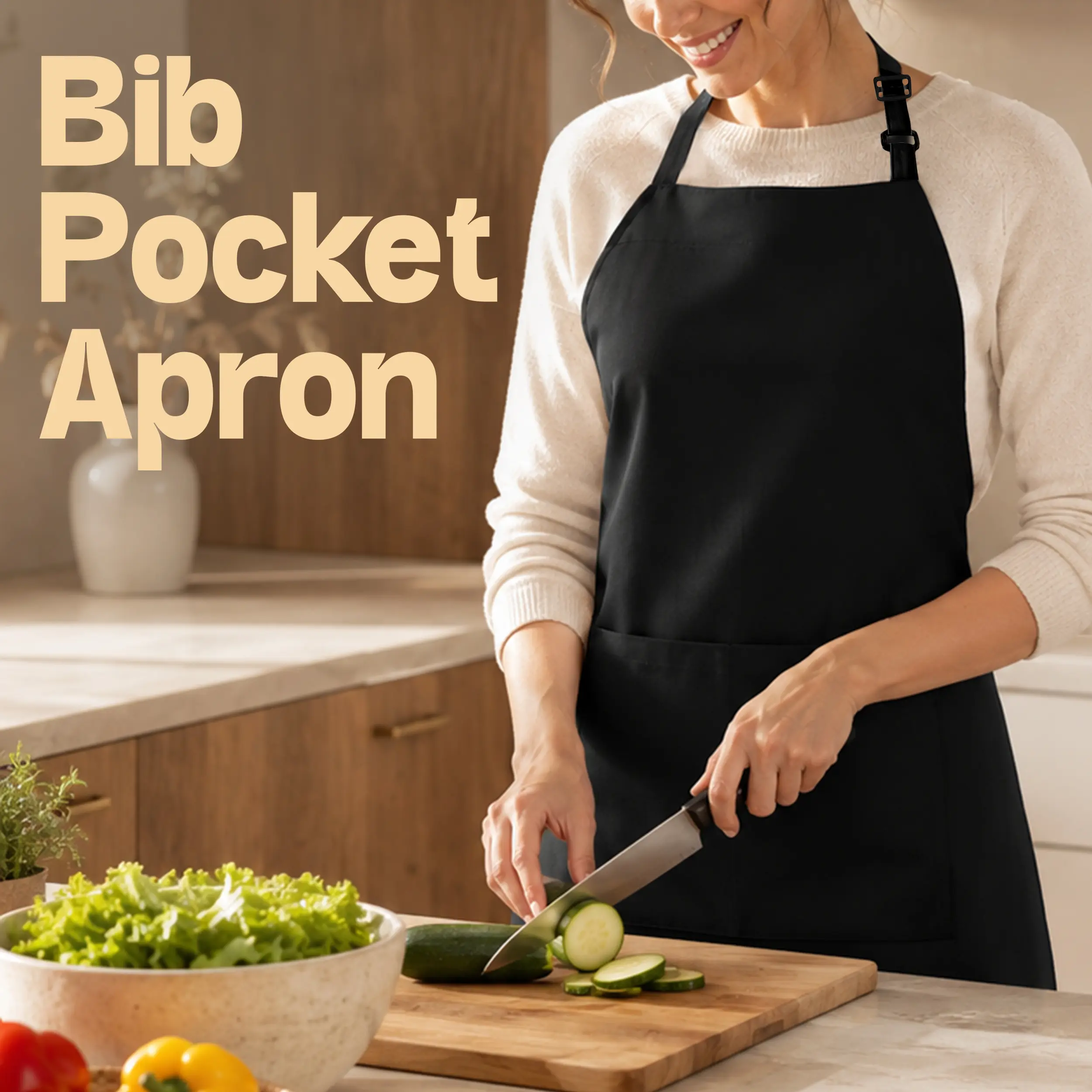 Kichly 2-Pack Adult Adjustable Strap Polyester Bib Aprons - Anti-Stain, Water-Resistant, Oil-Resistant, Decorative Kitchen Wear with Bib Holder & 2 Pockets for Everyday Daily Use