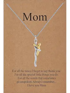 Family Hug Pendant Necklace, Silver Color Mother Son Pendant, Family Gift, Mom Jewelry, Party and Christmas Gift, Birthday Gift, Love Necklace, Daily Wear Necklace