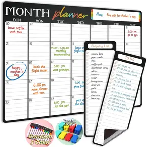 Magnetic Erasable Calendar Whiteboard, 17x12 Inch Refrigerator Calendar, 3 X 4x12 Inch List Boards, Includes 3 Dry-Erase Markers