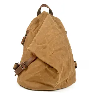 Waterproof vintage backpack, workwear vintage oil wax canvas bag, American-style men's leather outdoor travel backpack