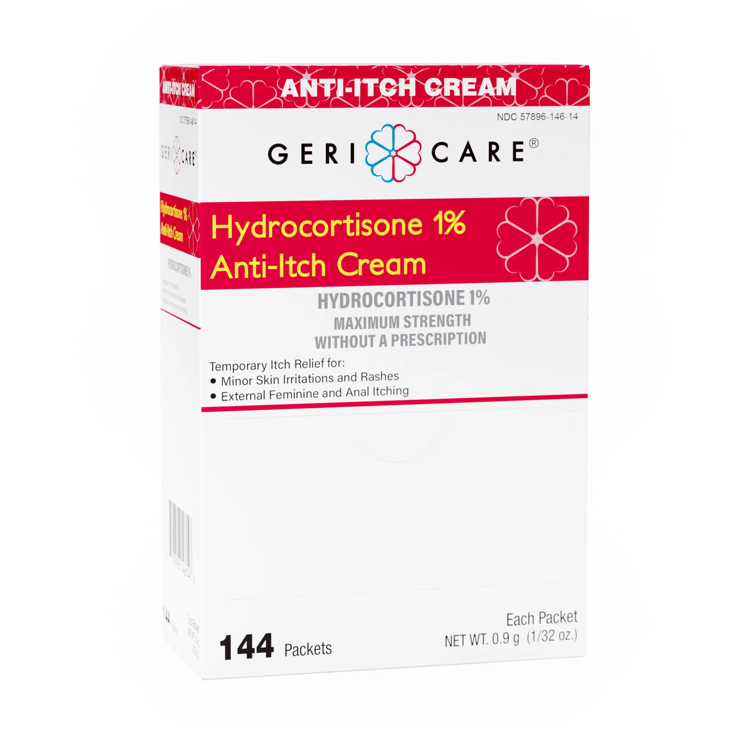 GeriCare Hydrocortisone 1% Anti-Itch Cream 144 Single-Use Packets â€” Fast Relief for Rashes, Eczema, Insect Bites & Skin Irritation