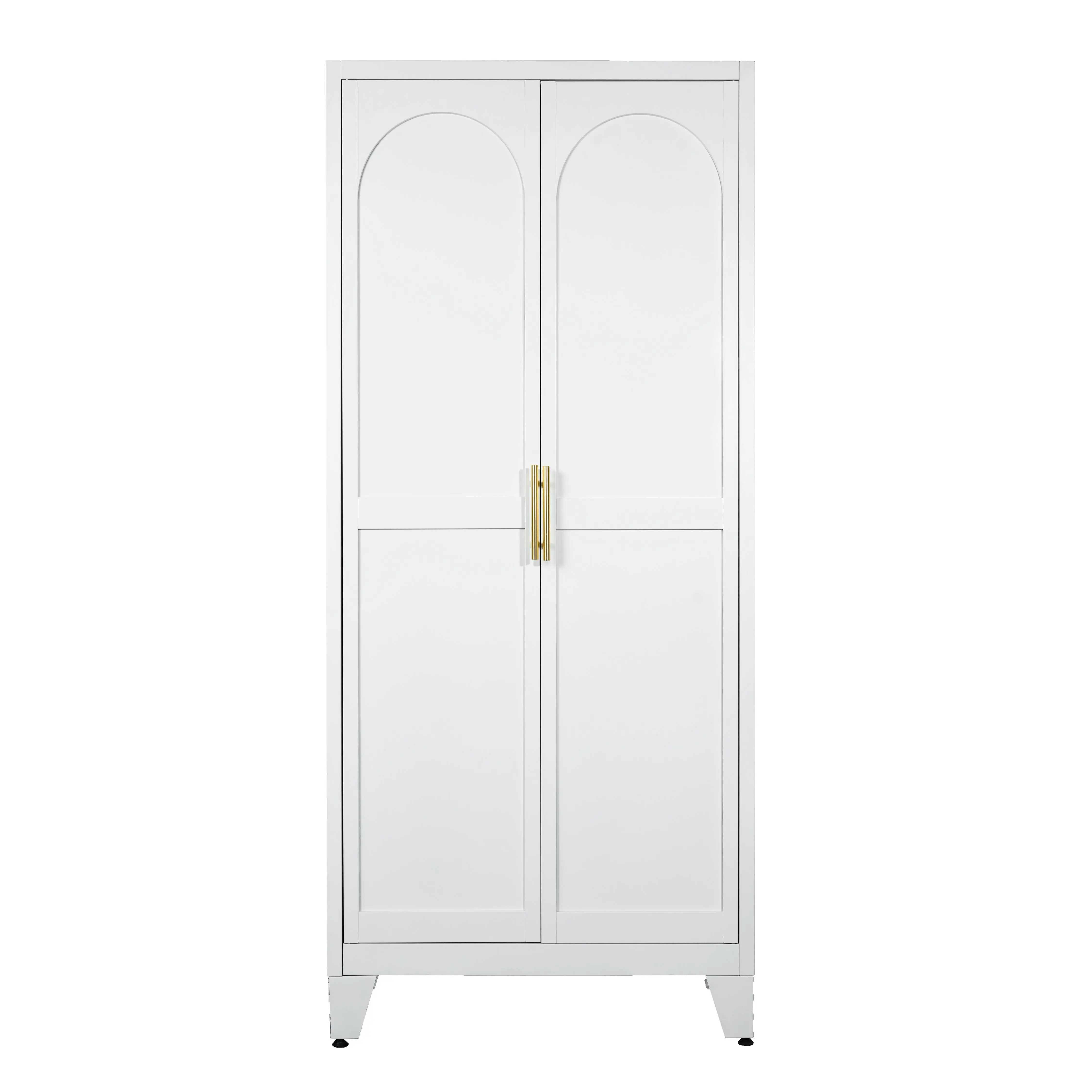 71'' 2 Shapely Doors Cabinet, Metal Storage Cabinet with Doors and Adjustable Shelves, for Bedroom, Living Room, Kitchen(White)