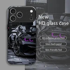 Black Racing drop-resistant glass phone case suitable for [iPhone 17 Pro] protective film full cover protective glass back panel skin-friendly feel 995