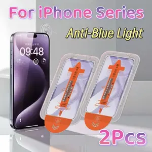 Anti-Blue Light Screen Protector Film for iPhone Series, Tempered Glass Film 2 Pack, Phone Protection, Eye Care, Durable