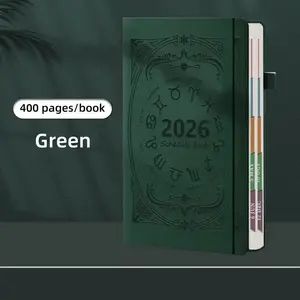 PU 2026 12 Zodiac Signs Schedule Planner, 400-Page PU Leather Hardcover, Monthly & Weekly Layouts, Elastic Closure, Multiple Colors Available