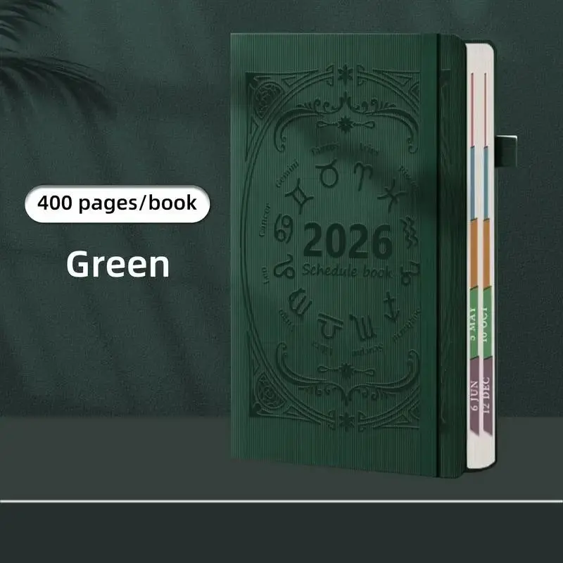 PU 2026 12 Zodiac Signs Schedule Planner, 400-Page PU Leather Hardcover, Monthly & Weekly Layouts, Elastic Closure, Multiple Colors Available