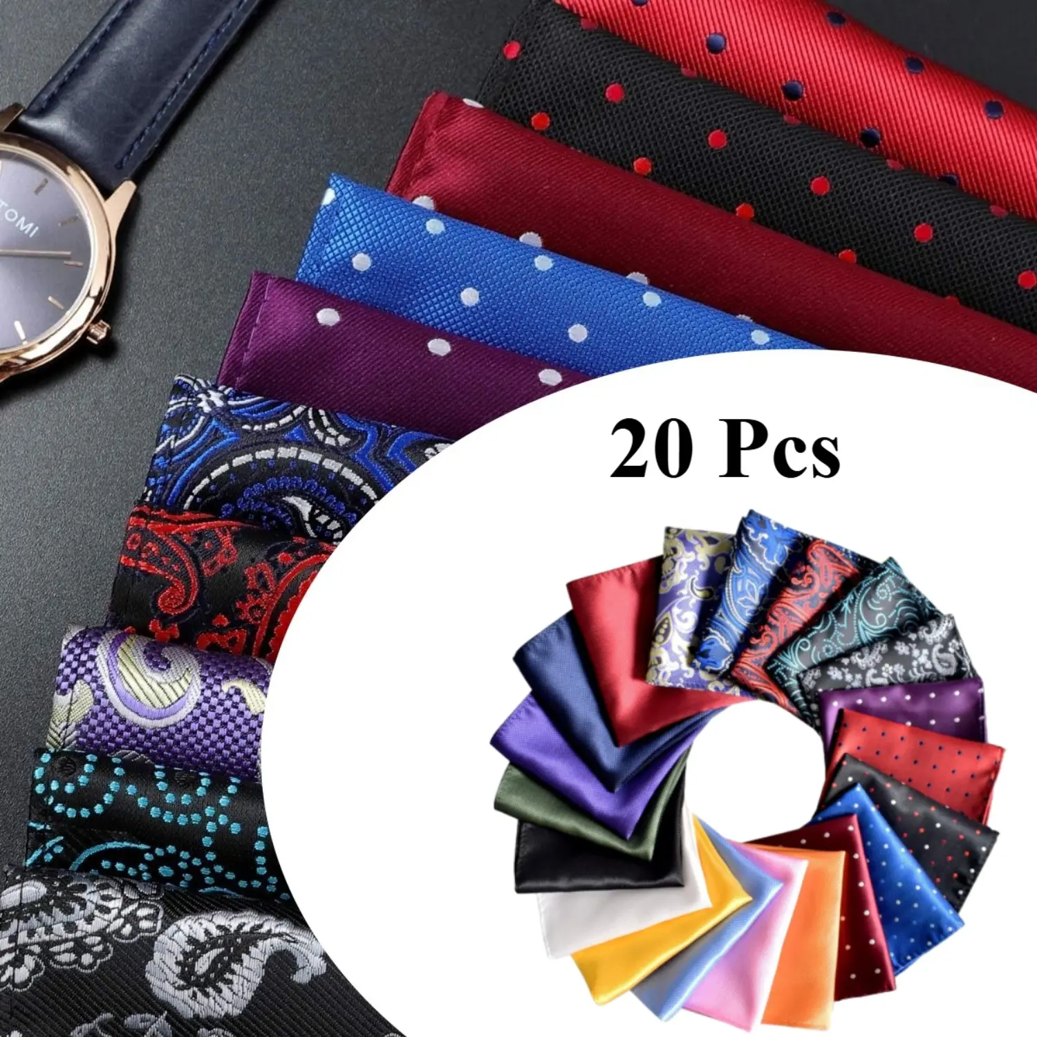 Men's 20-Pack Assorted Color Pocket Squares, Business & Party Supplies Gift Set Men's 20-Pack Assorted Color Pocket Squares, Business & Party Supplies Gift Set