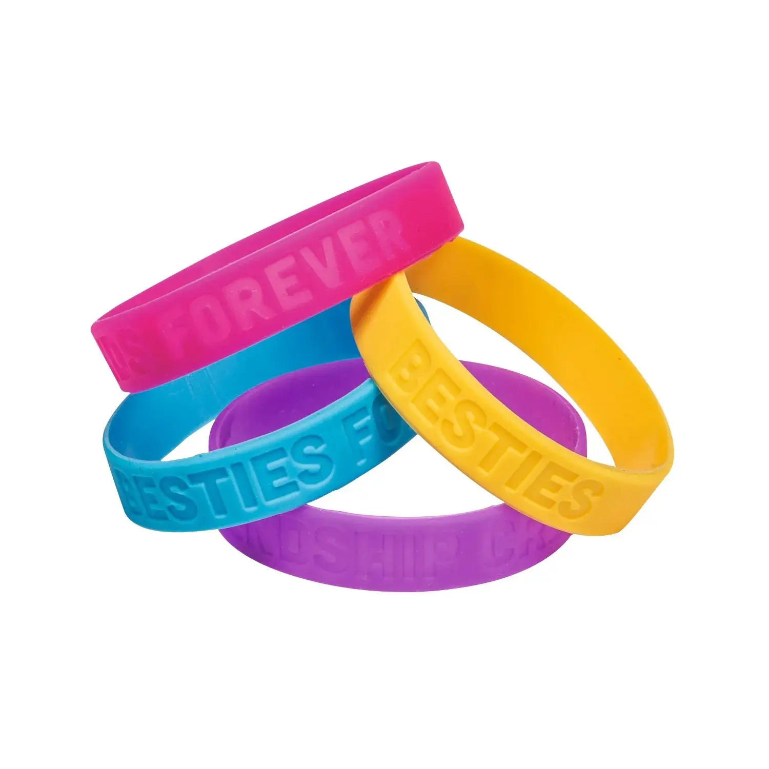 7 1/4" Best Friends Forever Pink, Purple, Yellow & Blue Rubber Bracelets - 24 Pc.