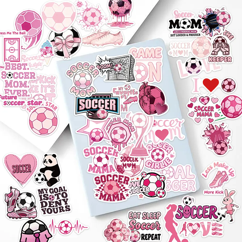 50 Pieces Pink Football Themed Stickers, Suitable for Scrapbooks, Diaries, Laptops, Water Bottles, Cars and More, Creative Birthday Gifts, Decorative Stickers, Car Sticker Decal