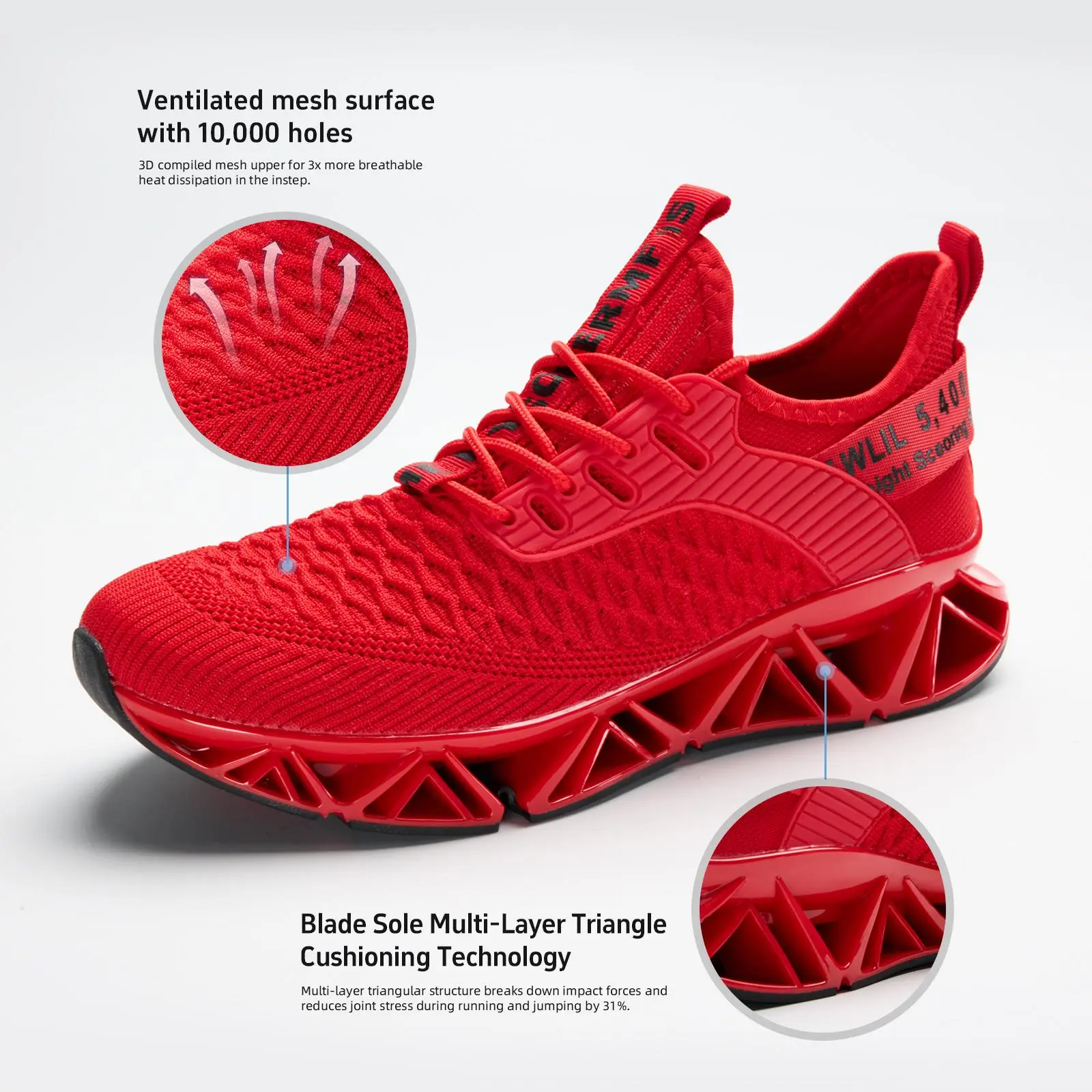 Men's Fashionable Trainers, Breathable Mesh Upper, Non-Slip TPU Blade Sole with Multi-Layer Cushion for Gym, Work & Casual Streetwear