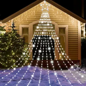 Christmas Outdoor  String Lights 23FT 860 LED  Waterfall Tree Lights with  Topper, 8 Modes Christmas Decorations Outdoor Tree Lights for Patio, Yard, Party Holiday Dec