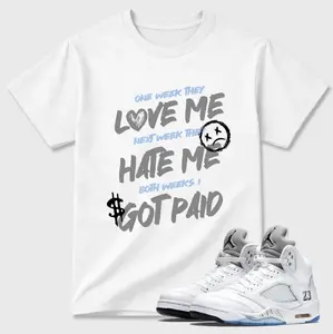 White Metallic 5 Sneaker Match Shirt, White Grey Streetwear Tee,  Design Printed T-Shirt, Unisex Graphic Cotton T-Shirt