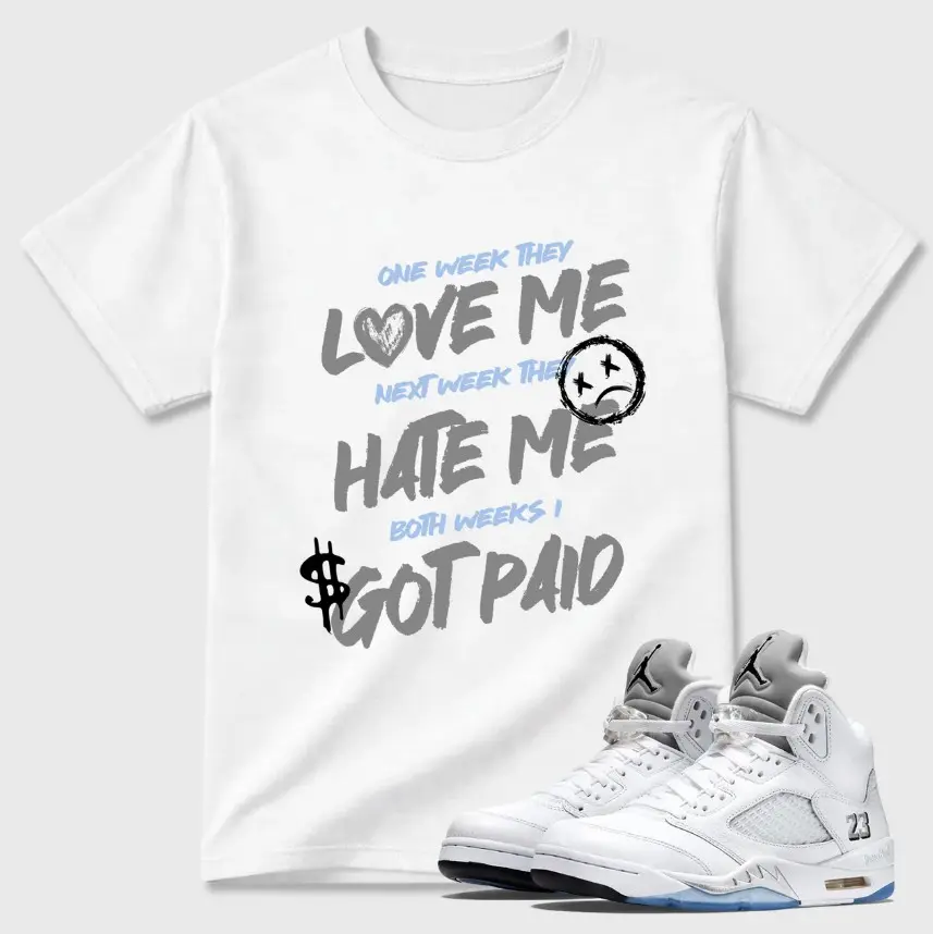 White Metallic 5 Sneaker Match Shirt, White Grey Streetwear Tee,  Design Printed T-Shirt, Unisex Graphic Cotton T-Shirt