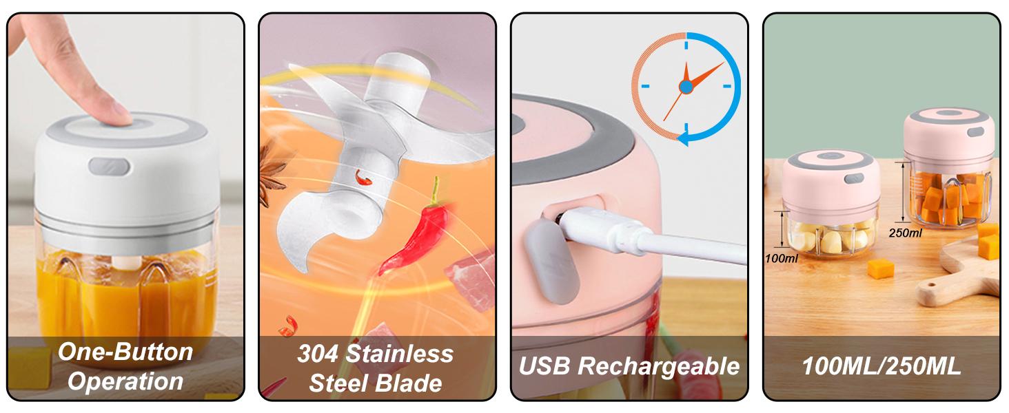 Electric Garlic Chopper, 250ML Vegetable Chopper, Food Chopper, USB Mini Garlic Mincer, Onion Chopper, Portable Small Food Processor for Ginger, Chili, Vegetables(Pink)