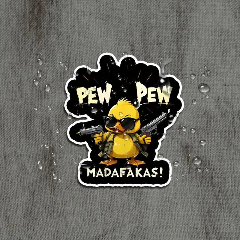 Cartoon Duck with Sunglasses & Gun Design Car Sticker, Waterproof Self Adhesive Decor Paper, Decor Sticker for Car Gadgets, Laptop, Phone